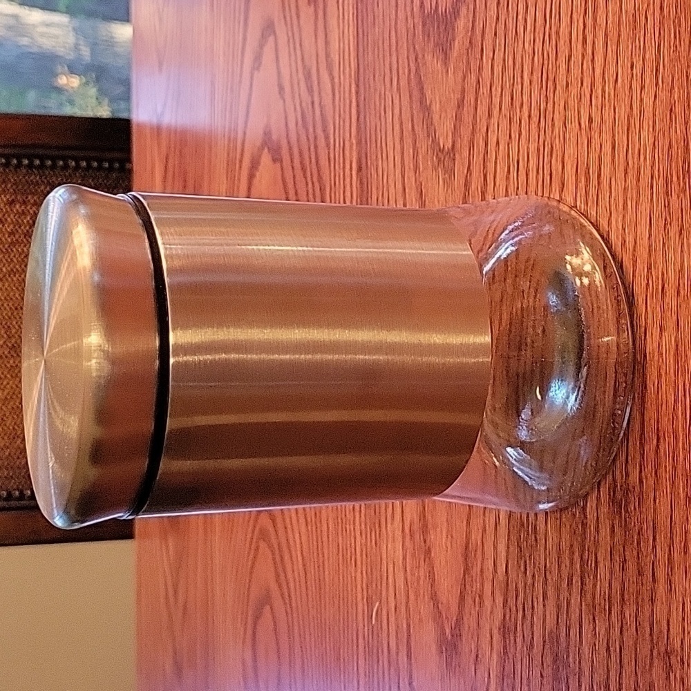 Stainless steel & glass dog biscuit/treat container.  Paw print.  7" x 4.5" - Picture 2 of 7